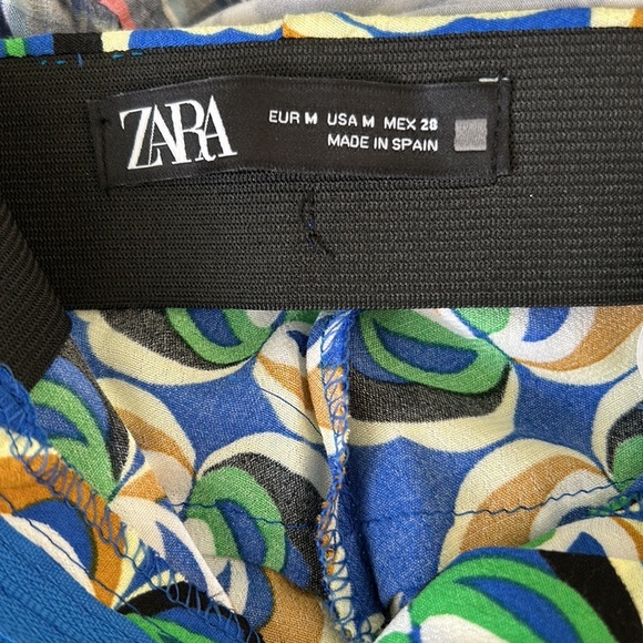 Zara Green & Blue Geometric Printed Flare High Waist Trousers - M - Picture 10 of 13